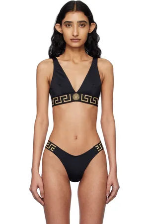 VERSACE Black Greca Border Bikini Top