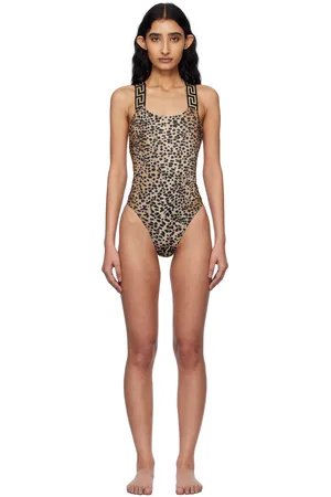 VERSACE Brown & Black Greca Border One-Piece Swimsuit