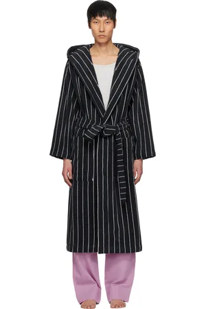 Tekla Navy & White Terry Hooded Bathrobe