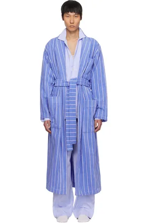 Tekla Blue & White Terry Classic Bathrobe