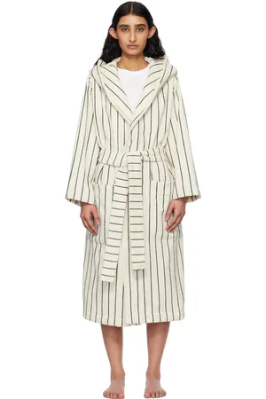 Tekla White & Green Terry Hooded Bathrobe