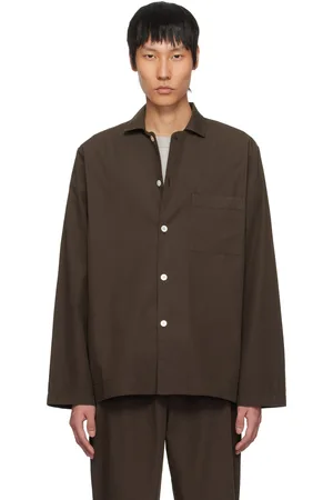 Tekla Brown Poplin Long-Sleeved Pyjama Shirt