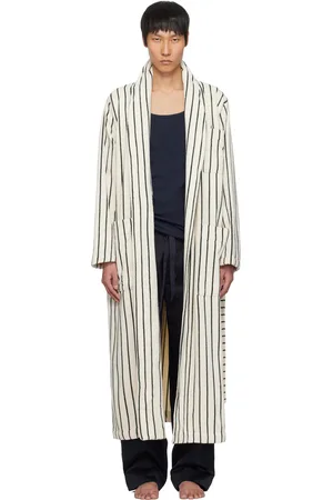 Tekla White & Green Terry Classic Bathrobe
