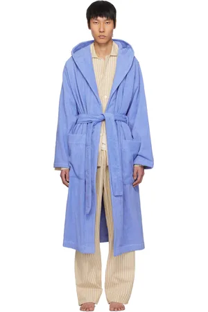 Tekla Blue Terry Hooded Bathrobe