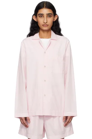 Tekla Pink Poplin Long-Sleeved Pyjama Shirt