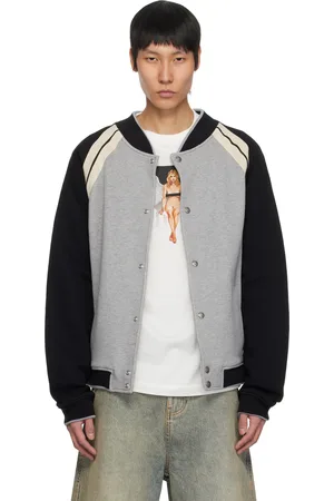Palm Angels Gray Curved Logo Varsity Bomber Jacket