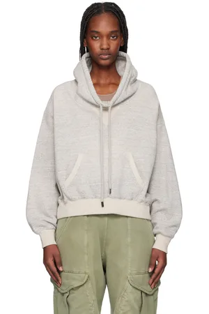 R13 Gray Funnel Neck Cropped Hoodie