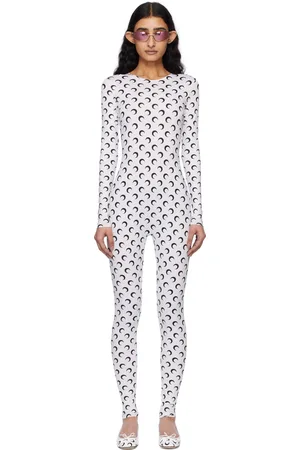 Marine Serre White & Black Recycled Jersey Moon Catsuit