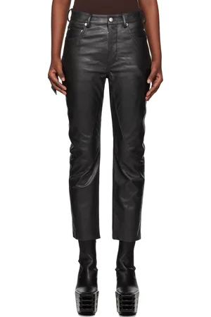 Rick Owens Black Hollywood Detroit Cut Leather Pants