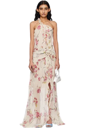 BLUMARINE Off-White & Pink One-Shoulder Creponne Maxi Dress