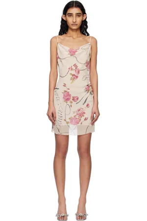 BLUMARINE Off-White & Pink Cowl Neck Minidress