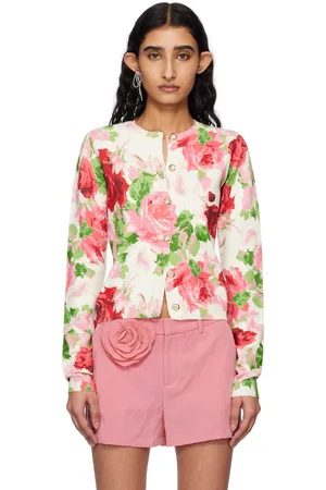 BLUMARINE Off-White & Pink Peony-Printed Viscose Cardigan