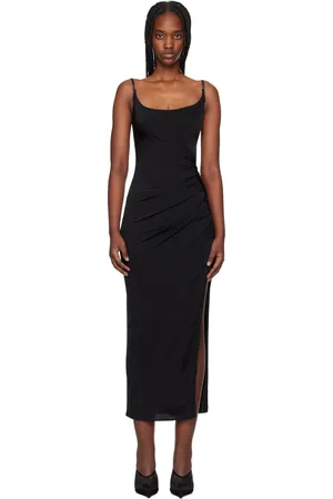 MUGLER Black Asymetrical Buckled Strap Midi Dress