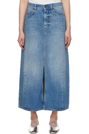 Max Mara Blue Gesso Denim Midi Skirt