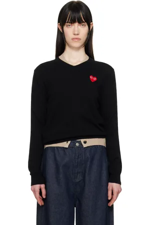 Comme des Garçons Black Red Heart V-Neck Sweater