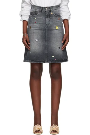 Marc Jacobs Black Gem A-Line Denim Midi Skirt