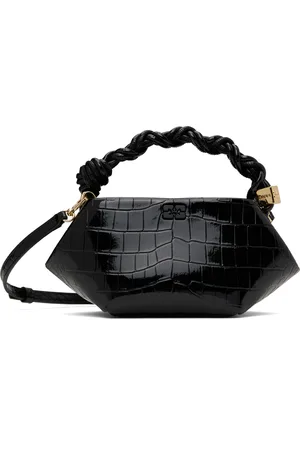 Ganni Black Croco Patent Mini Bou Bag
