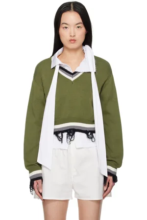 OTTOLINGER Green Cropped V-neck Sweater