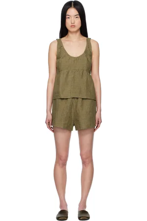 Deiji Studios Green Gathered Linen Pyjama Set