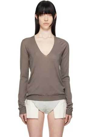 Rick Owens Gray Hollywood V Neck Pull Sweater
