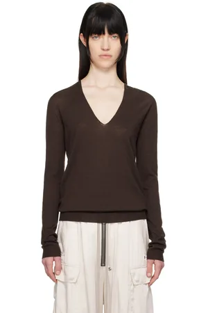 Rick Owens Brown Hollywood V Neck Pull Sweater