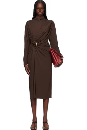 Bottega Veneta Brown Crepe Viscose Midi Dress