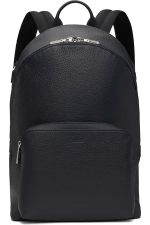 HUGO BOSS Navy Grained Leather Smart Sleeve Backpack