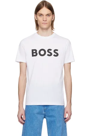HUGO BOSS White Curved-Logo Print T-shirt