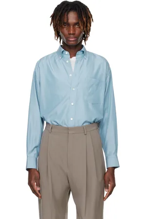 Auralee Blue Silk Broad Button Down Shirt