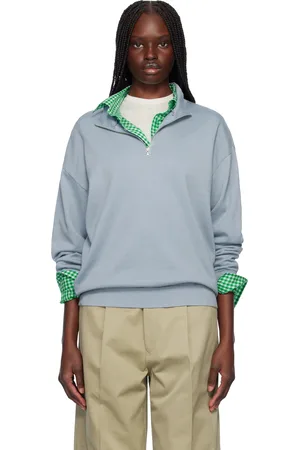 Auralee Blue Super High Gauge Half Zip P/O Sweatshirt