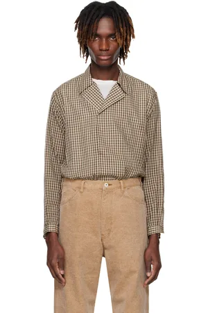 Auralee Brown Airy Light Cotton Check P/O Shirt