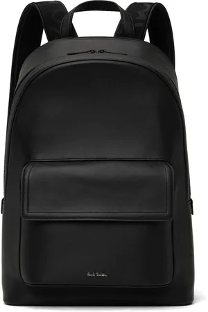 Paul Smith Black Straw-Grain Embossed Leather Backpack