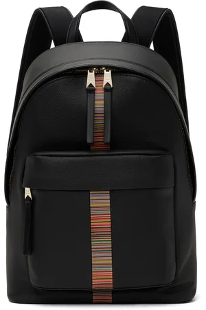Paul Smith Black Leather Signature Stripe Trim Backpack