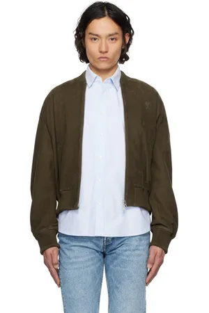 Ami Khaki Zipped Suede Jacket