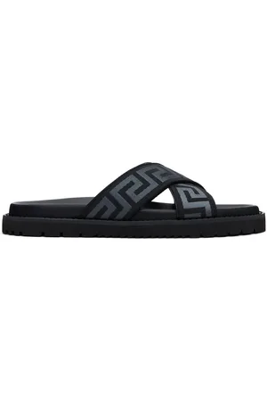 VERSACE Black Greek Ribbon Sandals