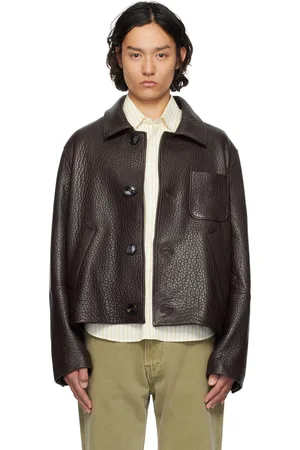 Ami Burgundy Buttoned Leather Jacket