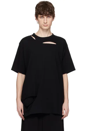 YOHJI YAMAMOTO Black Combed Single Jersey Slit Detail T-shirt