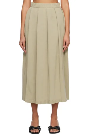 Auralee Beige Pleated Midi Skirt