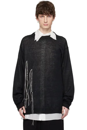 YOHJI YAMAMOTO Black 10G Plated Crossed Pattern Embroidery Sweater