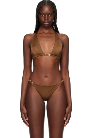 VERSACE Brown Safety Pin Bikini Top