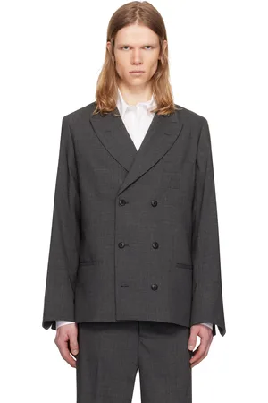 Random Identities Gray Houndstooth Wool Blend Double Breasted Blazer