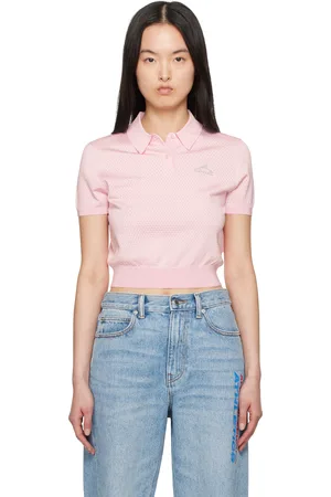 Alexander Wang Pink 3D Logo Mesh Cropped Polo