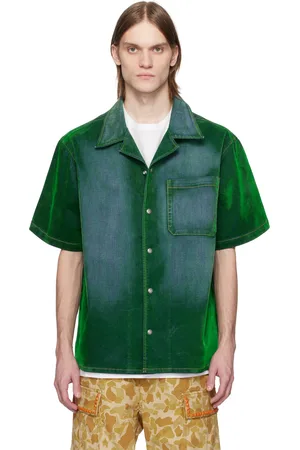 Cout de la Liberte Green Robbie Stretch Suede Denim Bowling Shirt