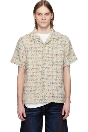 Cout de la Liberte Beige Robbie Woven Tweed Bowling Shirt