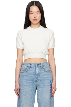 Alexander Wang Off-White Logo-Embossed Ribbed Chenille Top