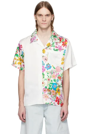 Cout de la Liberte White Robbie Silk Blocked-Print Bowling Shirt