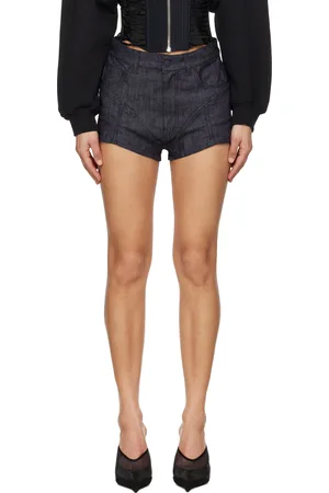 MUGLER Navy Paneled Denim Shorts