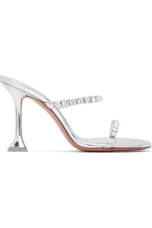 Amina Muaddi Silver Gigi Slipper 95 Heeled Sandals