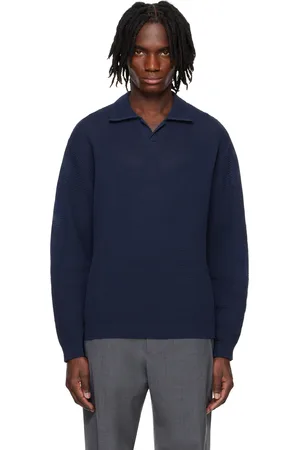 Solid Navy Open-Knit Polo