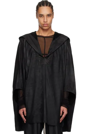 Rick Owens Black Hollywood Kaftan Leather Hoodie